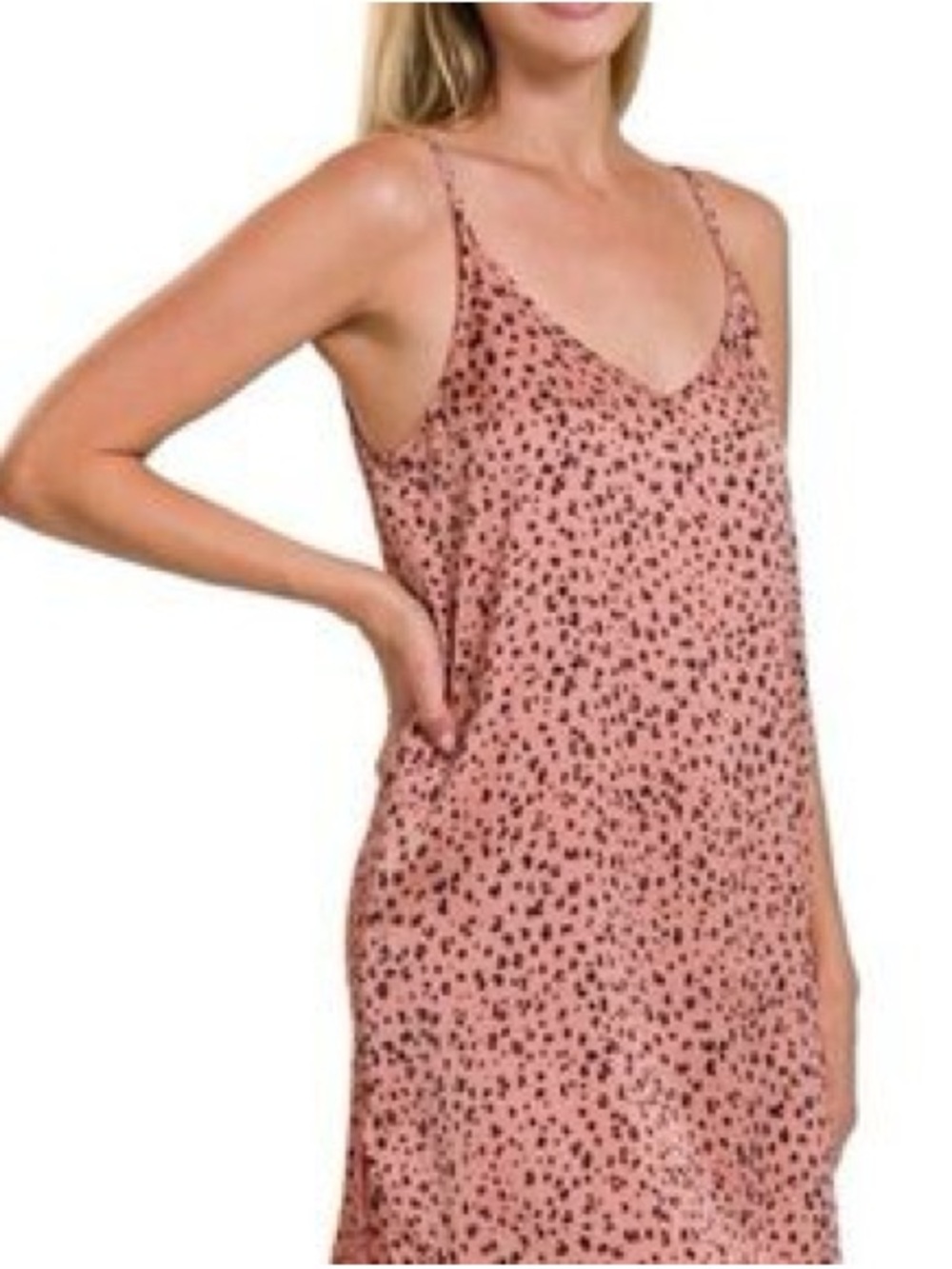 Zenana Outfitters Rust Satin Animal Print Midi Slip Dress Size Medium